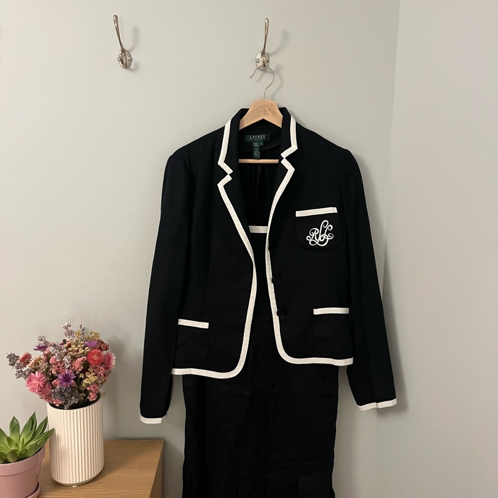 Ralph Lauren Navy Dress and Blazer Set with White Accents